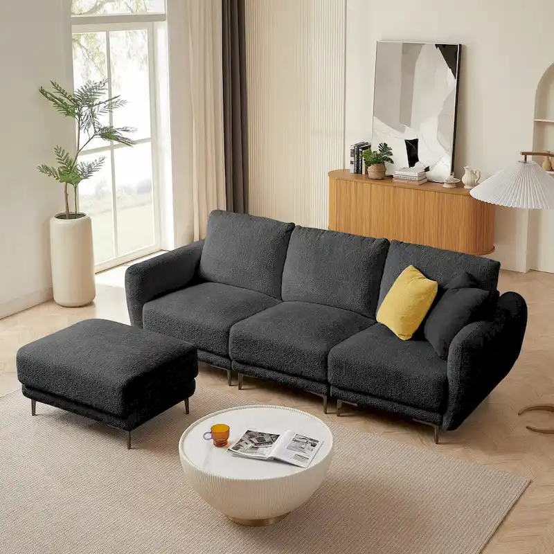 Convertible Sectional Sofa Couch, 3 Seat L-Shaped Sofa with Lamb Fabric