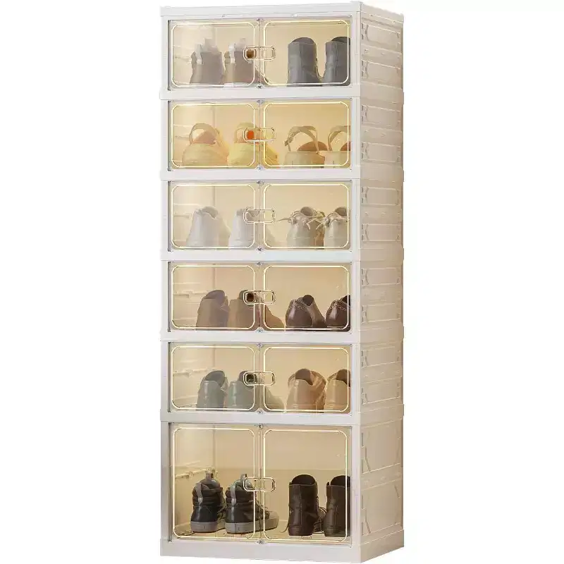 6/9-Tier Foldable Shoe Rack Organizer  Stackable Storage Cabinet with Magnetic Clear Doors, Portable for Closet, Entryway & Living Room