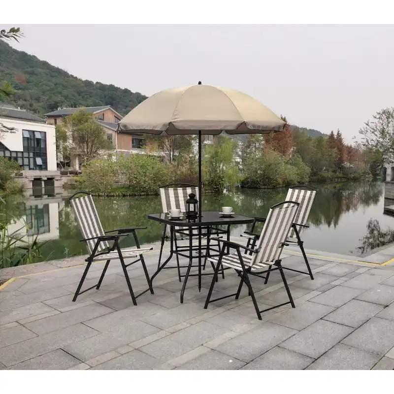 Santa Cruz Stripe 6 Piece Folding Outdoor Patio Dining Set