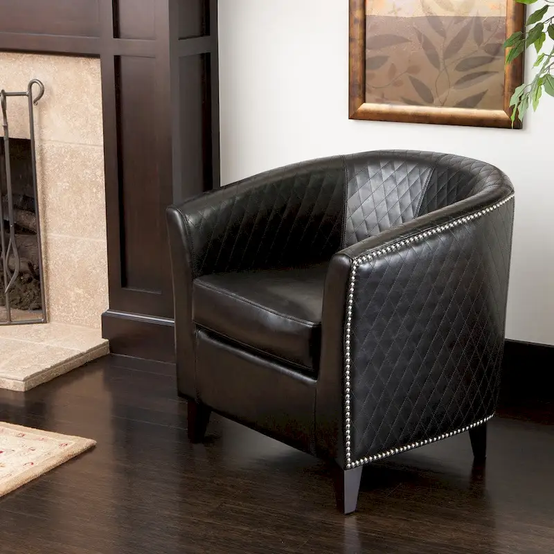 Black Bonded Leather Quilted Club Chair