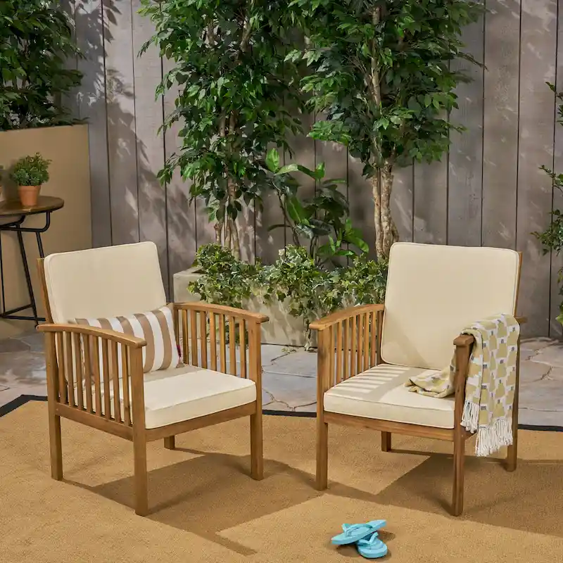 Casa Acacia Outdoor Acacia Wood Club Chairs(Set of 2) by Christopher Knight Home