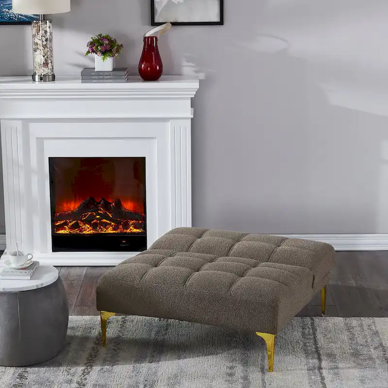 Convertible Futon Teddy Fabric Sofa Bed With Gold Metal Legs