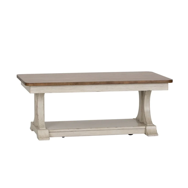 Farmhouse Reimagined Antique White with Chestnut Rectangular Cocktail Table