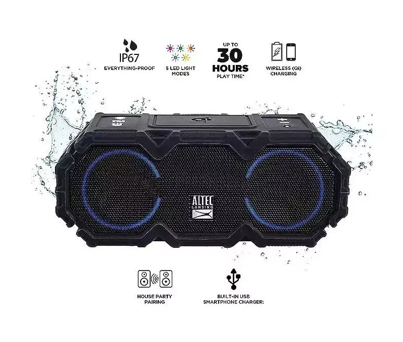 Altec Lansing LifeJacket Jolt Waterproof Bluetooth Portable Speaker with Qi Wireless Charging and Lights