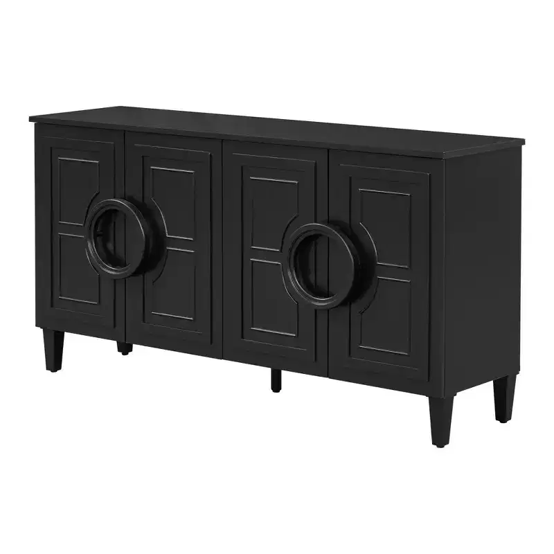 Clihome French Style 4-Door Cabinet with Round Ring Handles, Vintage Storage Cabinet for Classic Interiors