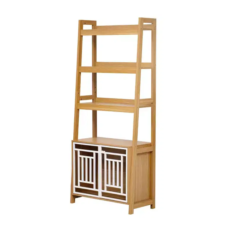 Homy Casa Ladder Shelf with Storage Cabinet and Open Display, Natural