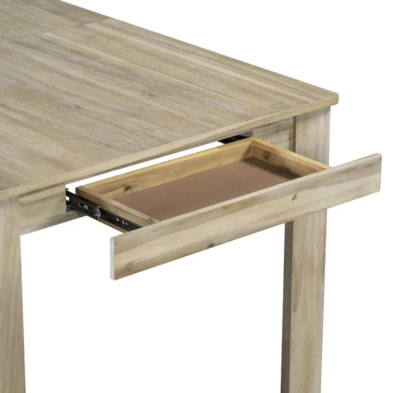 7-Piece Wooden Extendable Dining Table Set with 12 Leaf and 2 Drawers, 6 Chairs