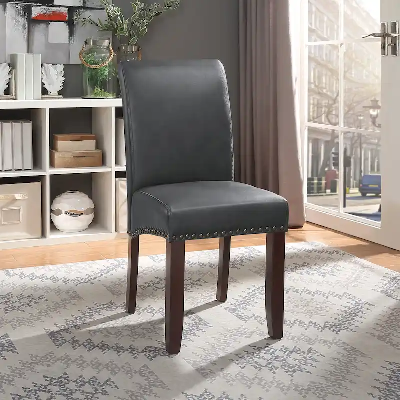 Brown Faux Leather Parsons Dining Chair with Nailhead Trim, 1-Person