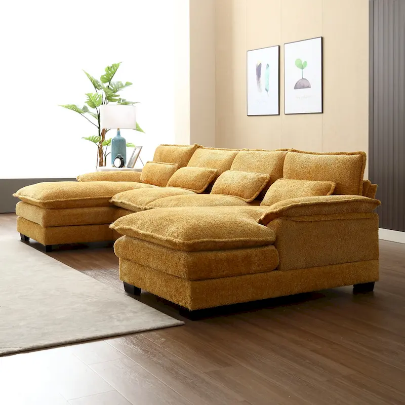 Ouyessir Large Chenille Fabric U-shaped Sectional Sofa with Cushions