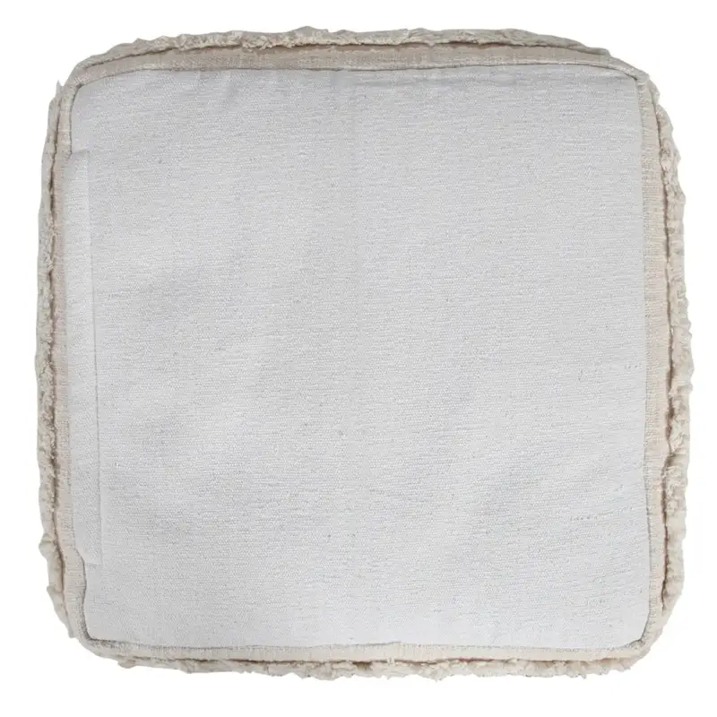 HomeRoots 18 Cream Cotton Tufted Cube Striped Pouf Ottoman