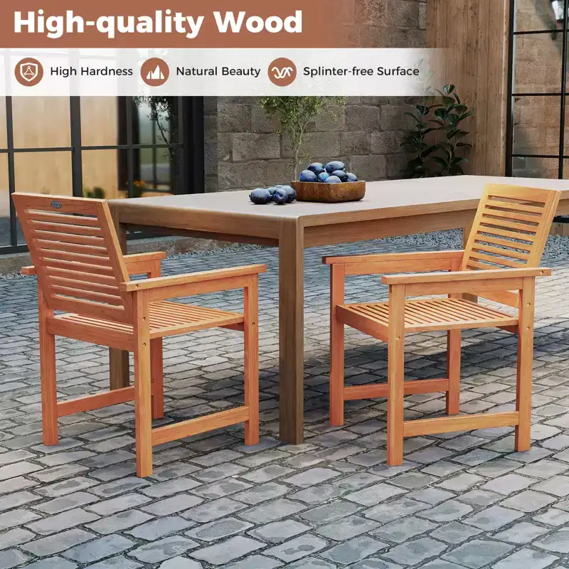 Costway Patio Chairs Set of 2 Outdoor Wooden Dining Chairs w/ Inclined Backrests