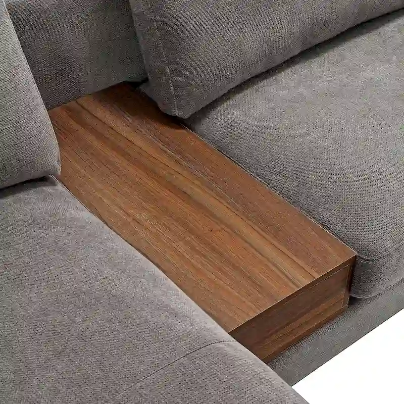 Modular U-shaped Linen Reversible Sofa with a Wooden Side Table Box and Reversible Design