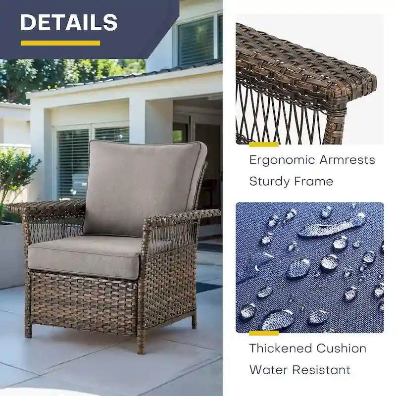 Gymojoy 3 Peices Patio Chairs with Coffee Table - Brown