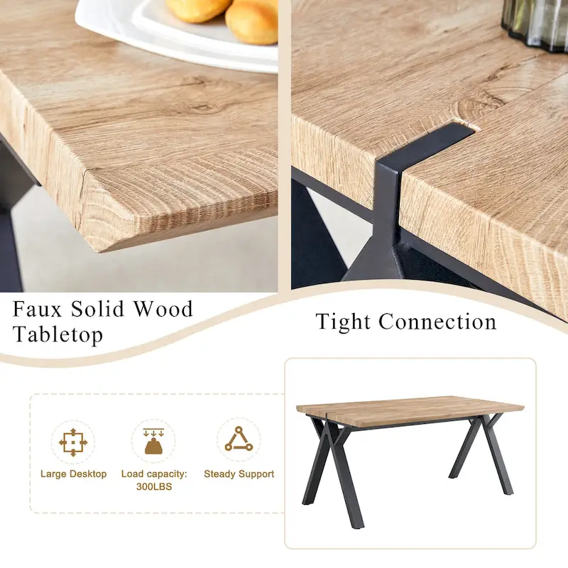 Modern Dining Set with Rectangular Black A-Frame Table & Round Backrest Chairs