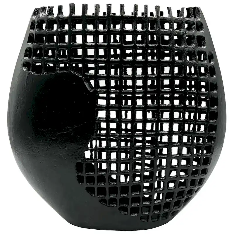 Decorative Handmade Aluminum Waffle Flower Vase in Black