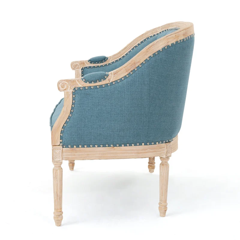 Button-Tufted Upholstered Loveseat with Scrolled Arms and Nailhead Trim