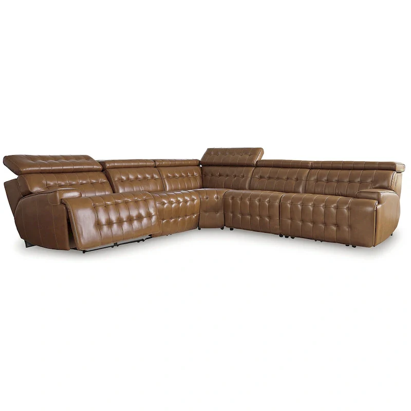 Signature Design by Ashley Temmpton Medium Brown 5-Piece Power Reclining Sectional - 110W x 110D x 34H