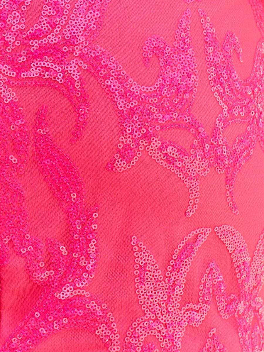 Glitter Hot Pink Fitted V-Neck Spaghetti Straps Sequined Appliques Mini Party Dresses