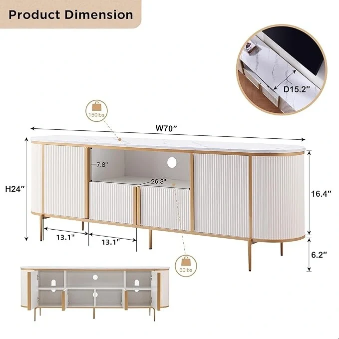 Modern Luxury TV Stand, Entertainment Cente, with Faux Marble Top