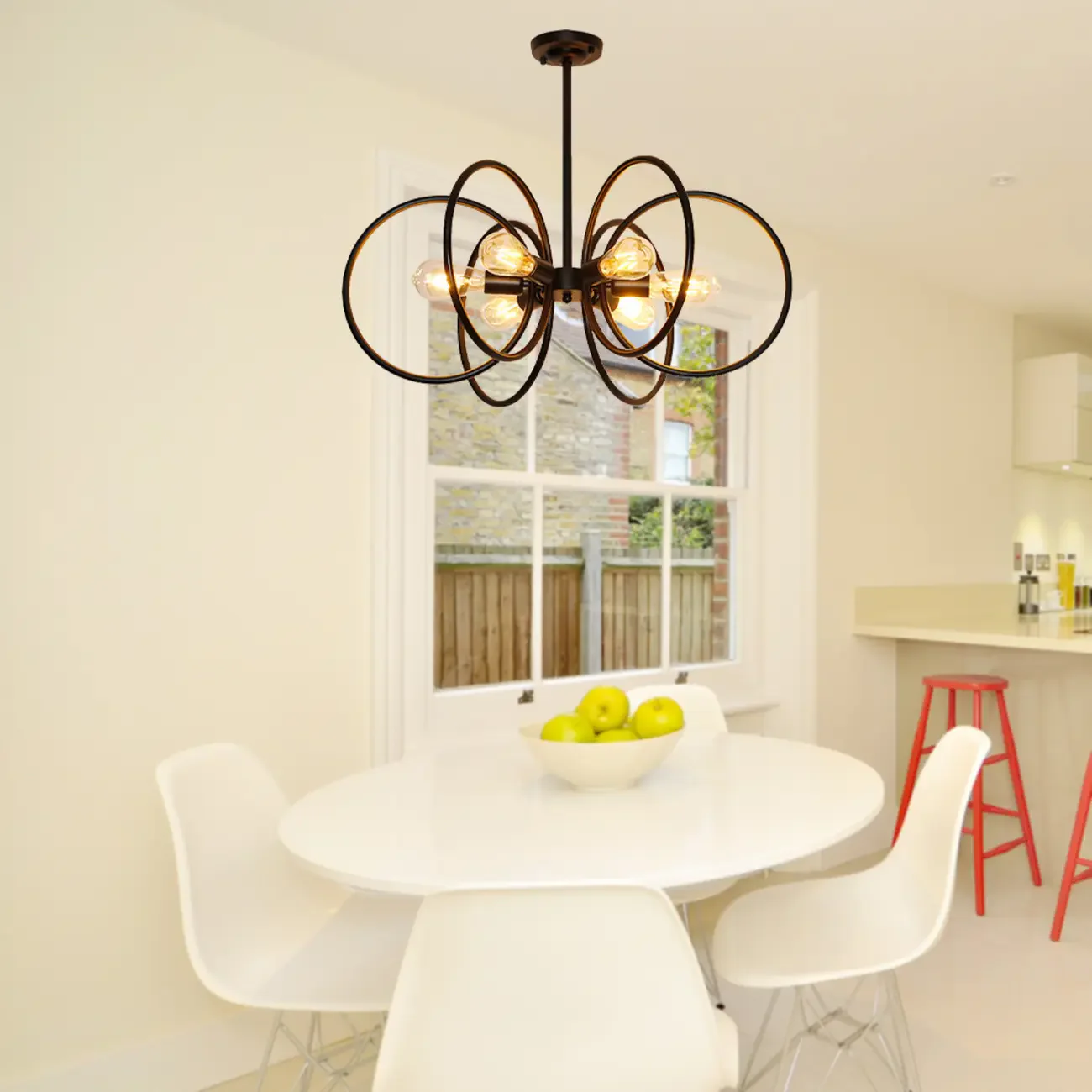 Industrial Black Metal Ring 6-Light Chandelier