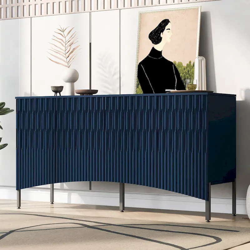Buffet Cabinet with 4 Curved Bottom Doors, Sideboard Cabinet with Metal Legs, Console Table with Adjustable Shelf