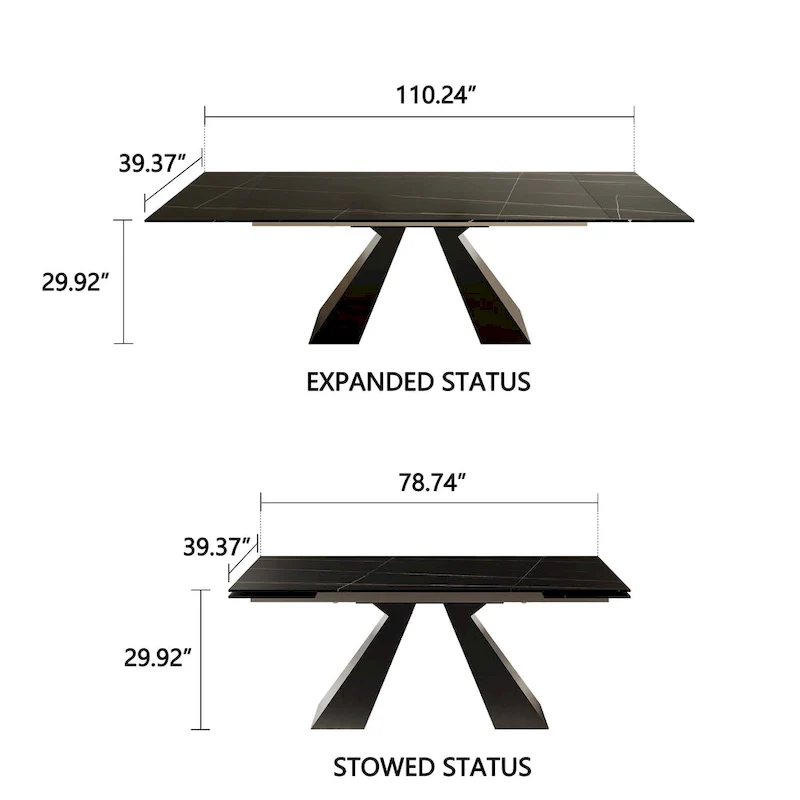 Extendable Sintered Stone Dining Table - 78-110 Inch