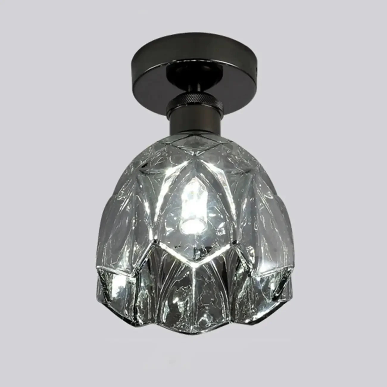 Black Conical Clear Glass Modern Semi Flush Ceiling Light