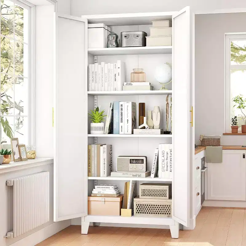 Zevemomo 70.87'' Tall Metal Pantry Cabinet with 2 Doors, with 4 Adjustable Shelves, Steel Cupboard for Kitchen, Pantry,Dining Room, Living Room,White