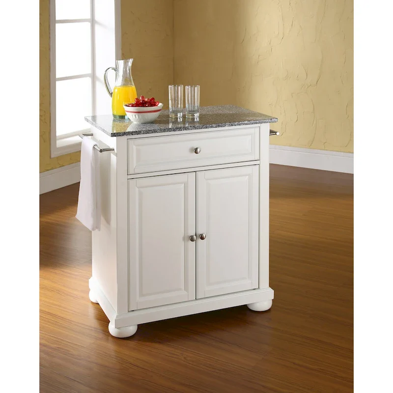 White Portable Kitchen Island with Granite Top