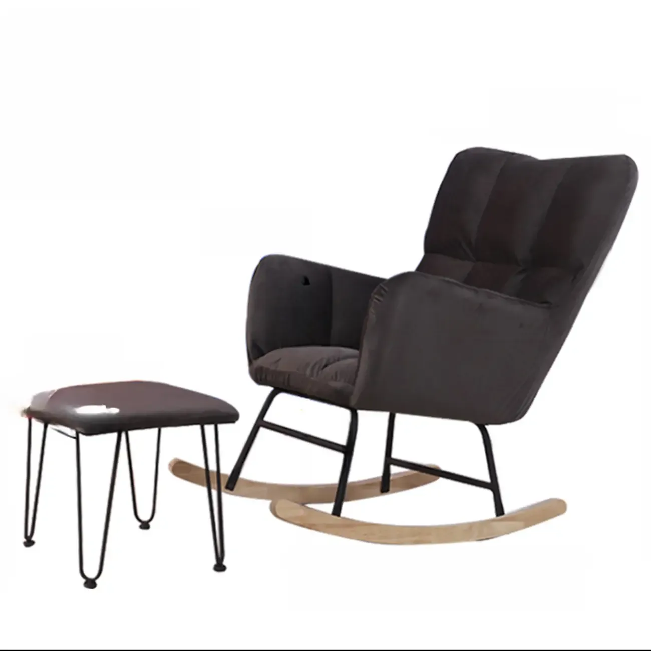 Tech Cloth Upholstered Wood Rocking Chair with Recessed Arm