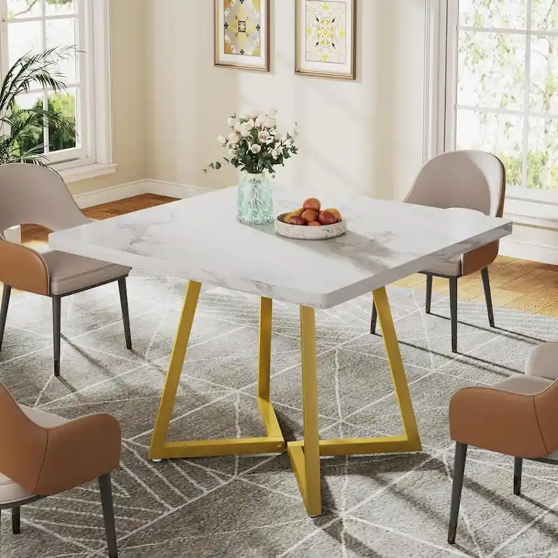 Rustic Brown / Black / White & Gold Square Dining Table, Seats 1–6