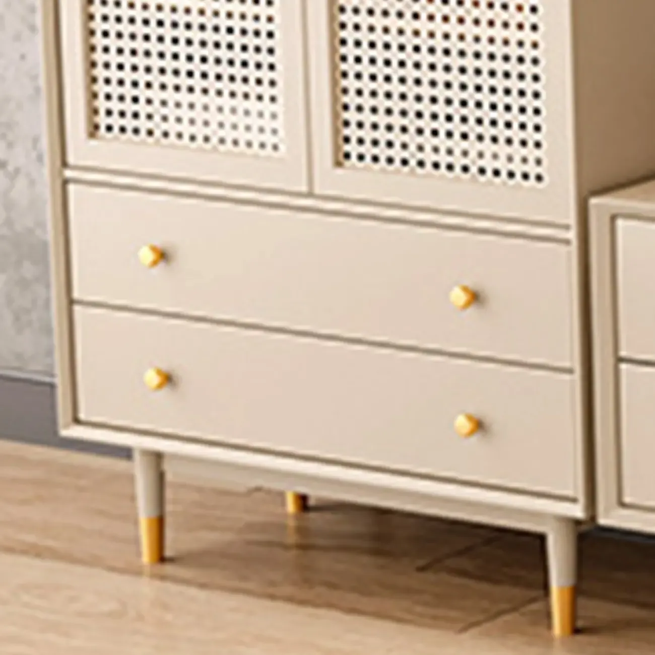 Modern Beige Solid Wood Accent Cabinet with 2 Drawers