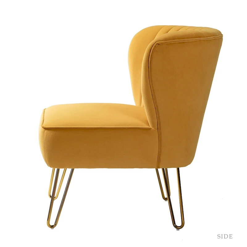 Velvet Tufted Accent Chair with Golden Metal Legs - Channel Back Design, High-Density Foam, 250 lbs Capacity, 26W x 30D x 31.5H