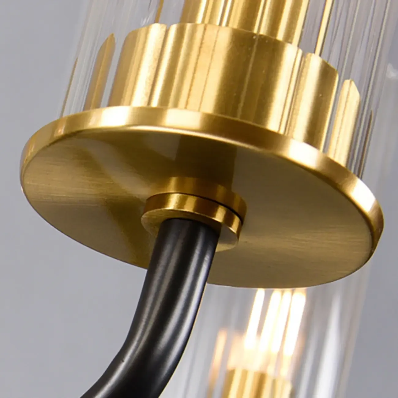 Modern Circle Black Gold Clear Glass Shade Chandelier