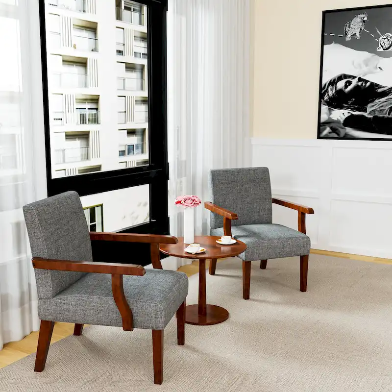 Grey 18.7 Arm Chairs with Round Table (Set of 2)