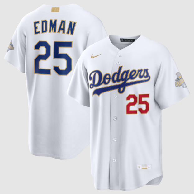 Los Angeles Dodgers Tommy Edman White 2026 Gold Collection Stadium Jersey