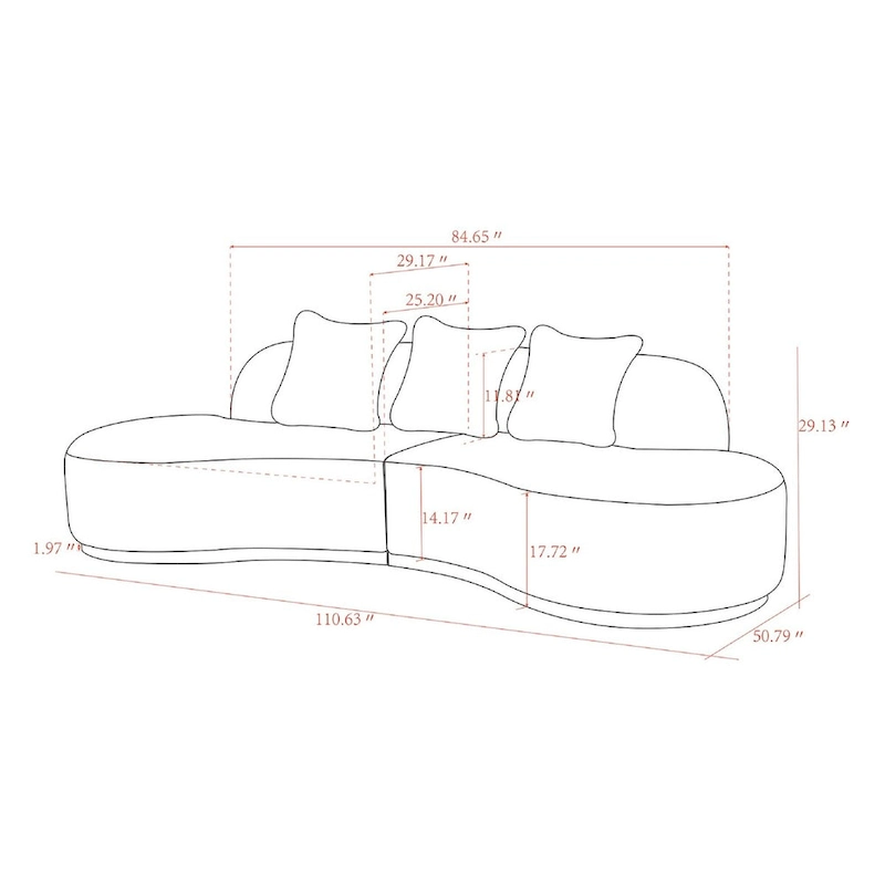 Pasargad Home Simona Curved Sofa with 3 Pillow Included