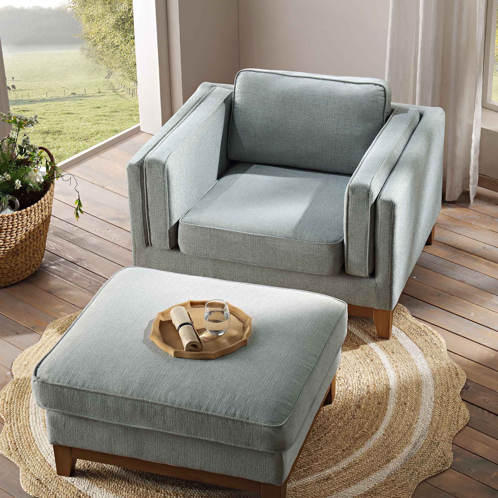 Sage Fabric Sofa, 1-Seater
