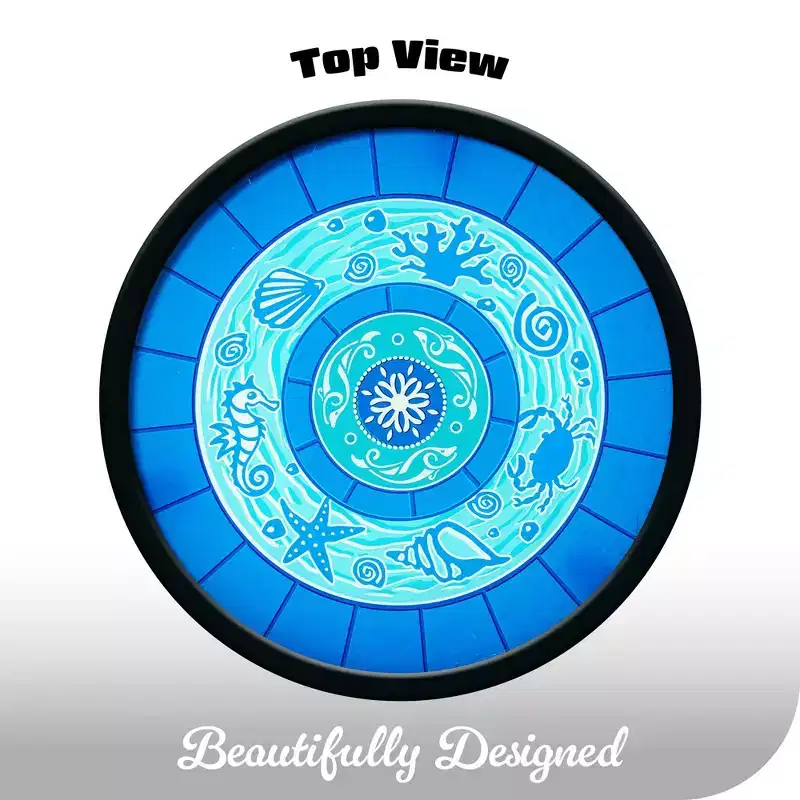 G128 12 All-Weather Outdoor Patio Round Glass Side Table, Ocean Pattern