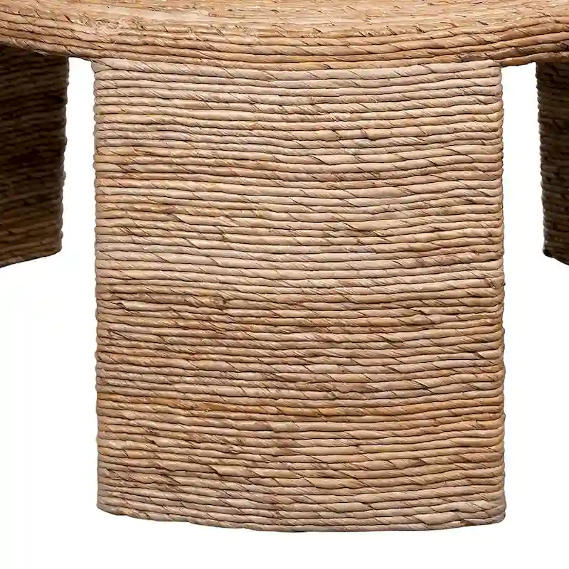 Asha 36 Inch Coffee Table, Round Shaped Top with Natural Rattan Wrapping