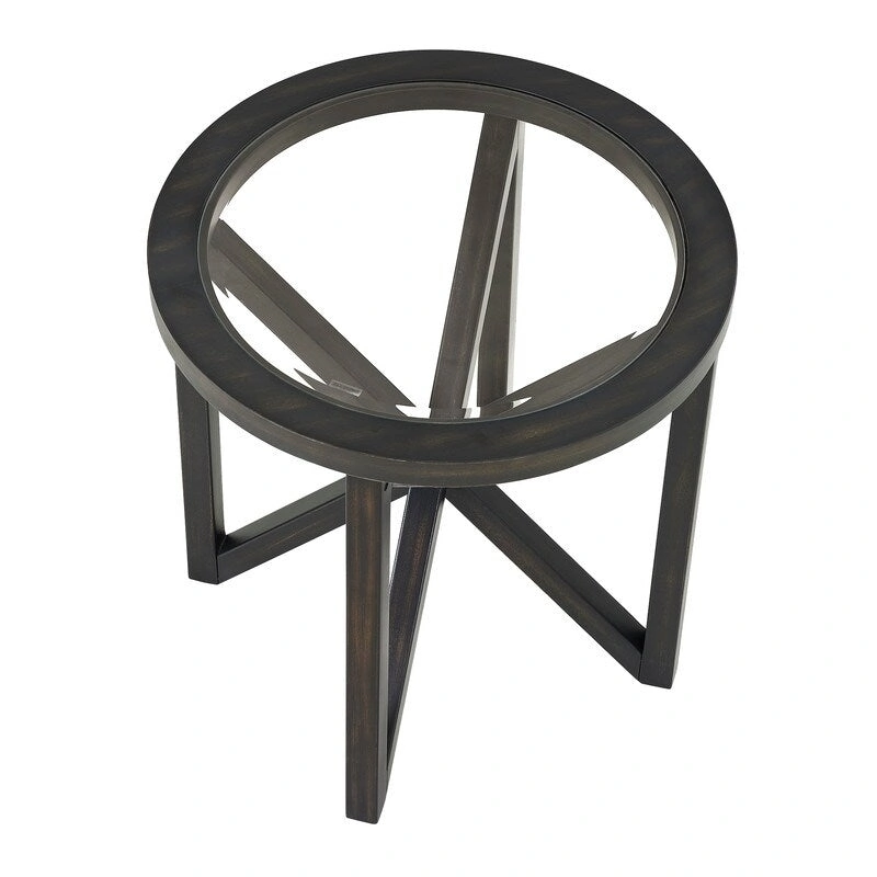 Modern simple glass coffee table, tempered glass coffee table solid wood base round transparent glass top