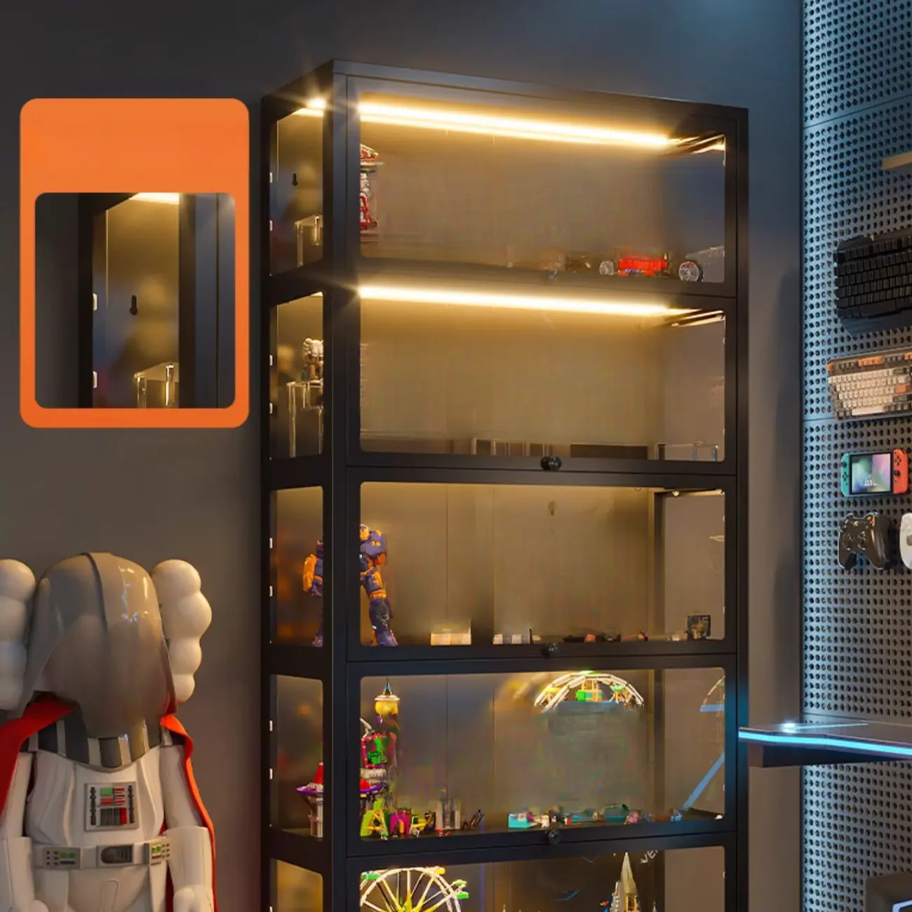 Modern 5 Shelves Glass Display Cabinets with LED Lighting