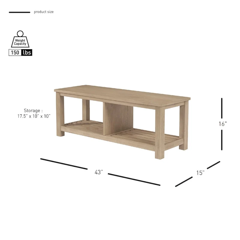 Brown / Drifted Sand / Alto Black Solid Acacia Wood TV Bench, Single