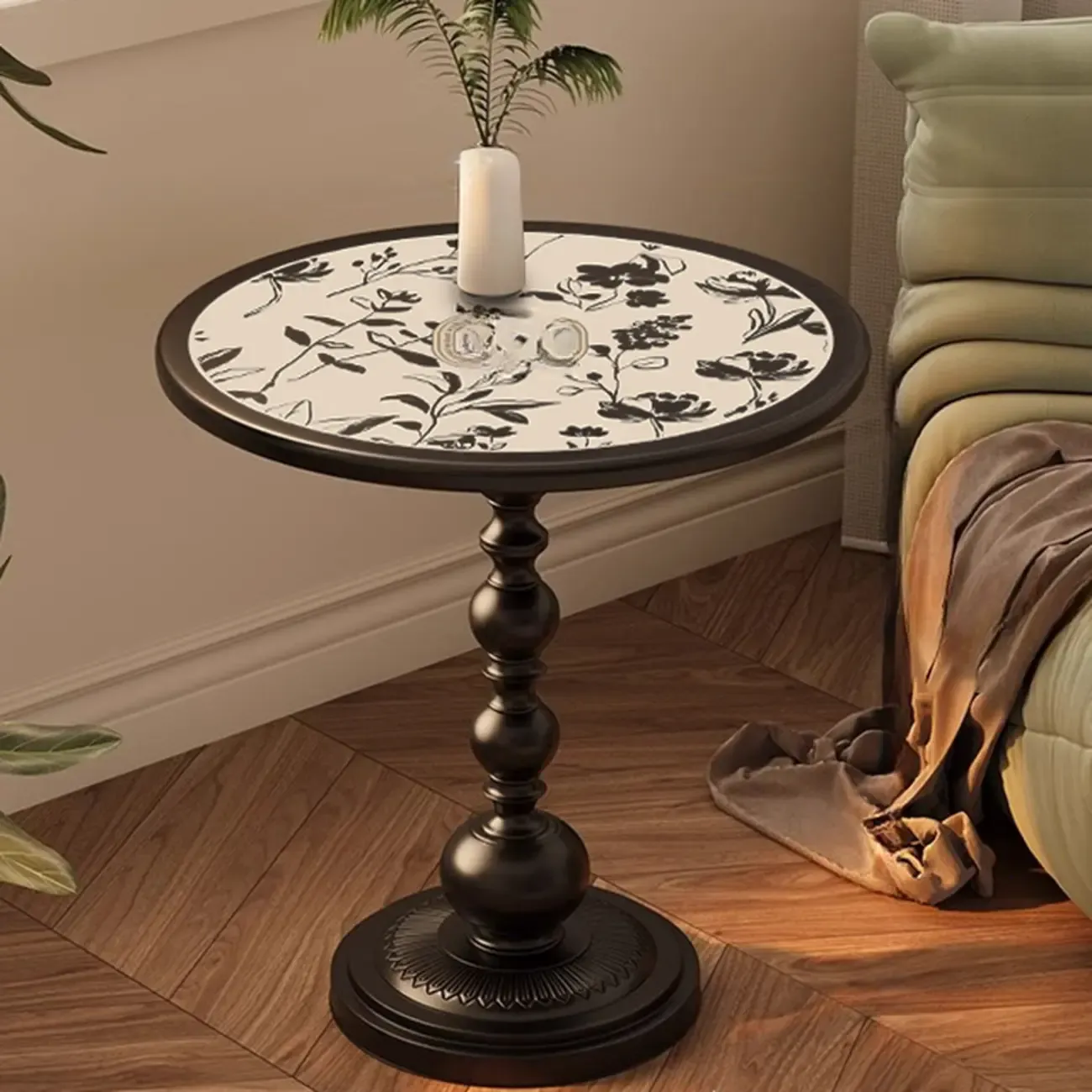 Modern Classic Iron Pedestal End Table Black-White