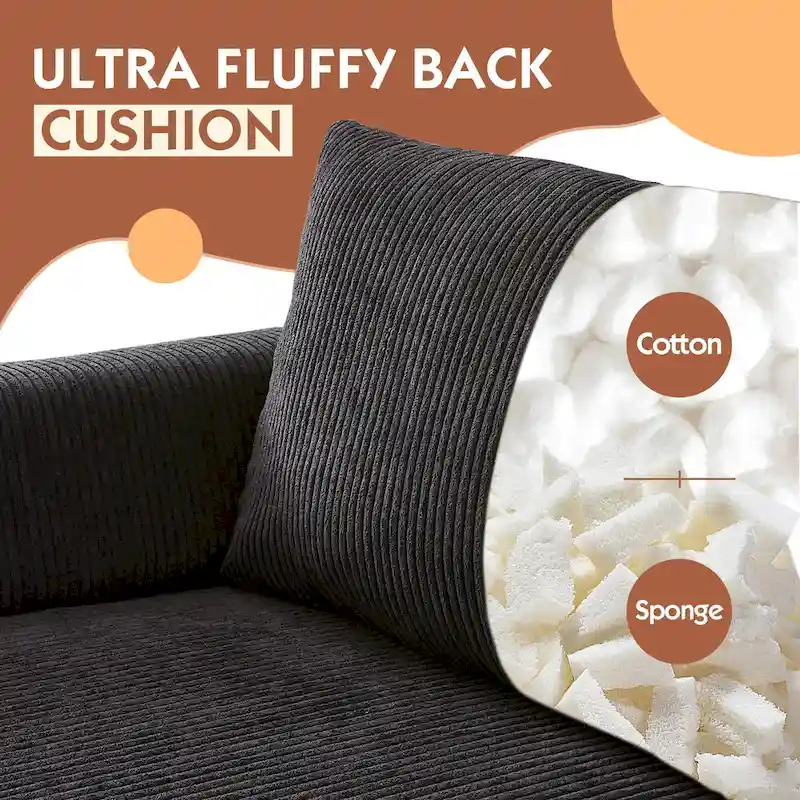 HOOOWOOO Living Room L-Shaped Polyester Fabric Reversible Chaise Sofa