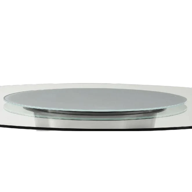 Round Glass Dining Table with Stainless Steel Base and Lazy Susan
