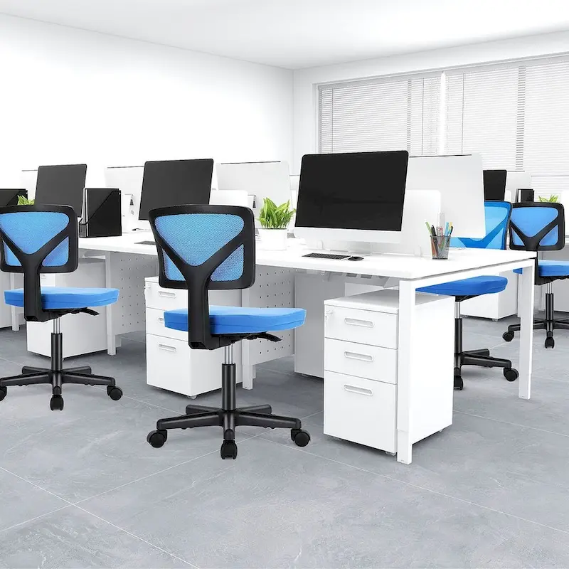 Armless Small Office Desk Chair with Back