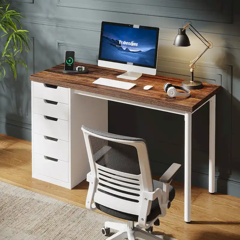 Modern Simple Computer Desk Study Writing Table with 5 Drawers