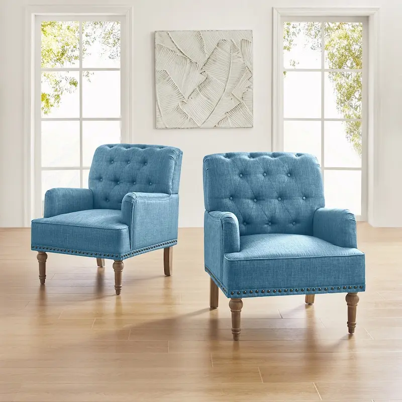 Geltrude Traditional Upholstered Accent Chair with Button Tufted Back Set of 2 by HULALA HOME