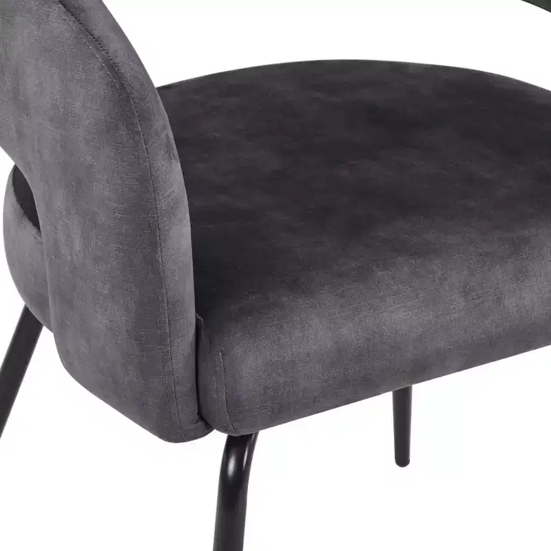 LeisureMod Dining Chair Upholstered in Velvet/Leather with Open Curved Backrest and Powder-Coated Iron Legs Gavin Collection Set of 2